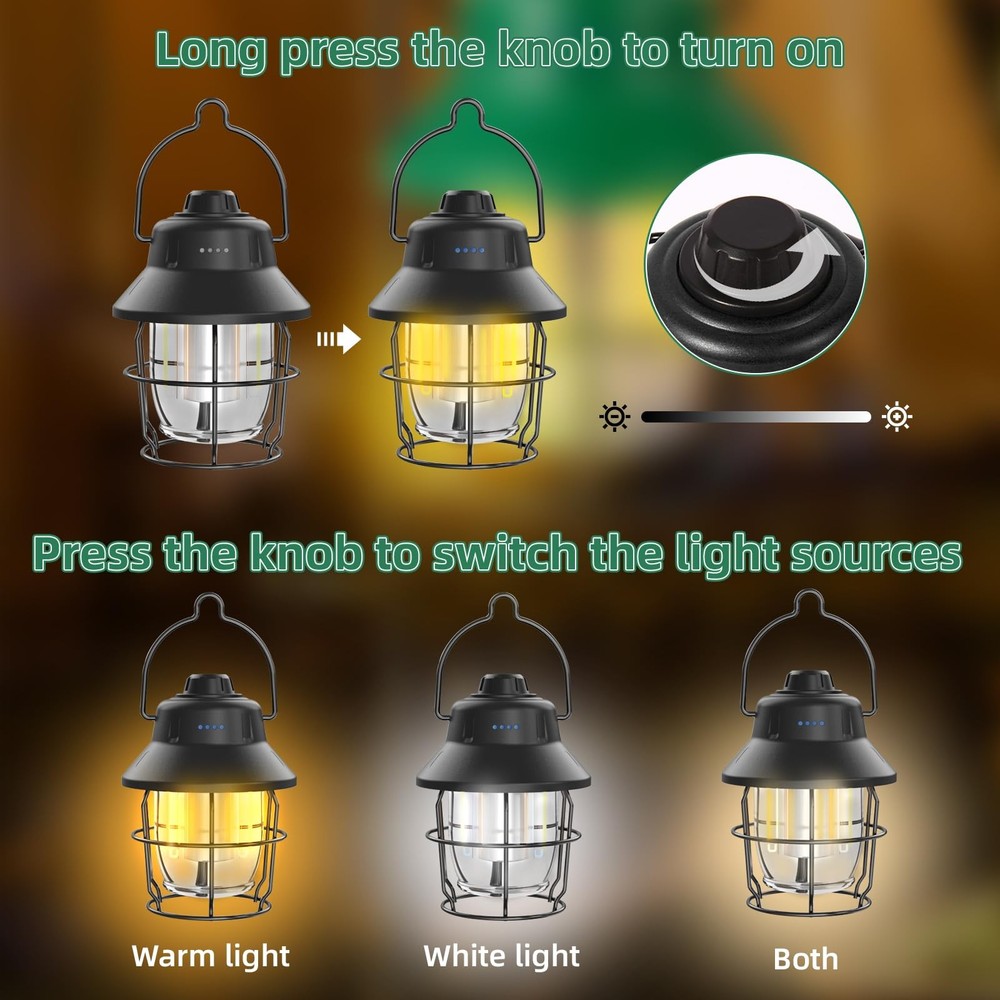 Rechargeable LED Camping Lantern, Mini Retro Portable Waterproof Lantern, 100...