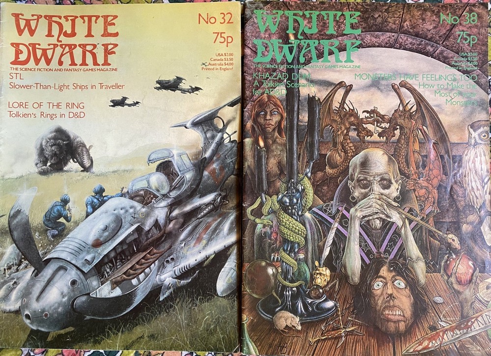 WHITE DWARF MAGAZINE, ISSUES 32 & 38, GAMES WORKSHOP, TOLKIEN, DUNGEONS DRAGONS