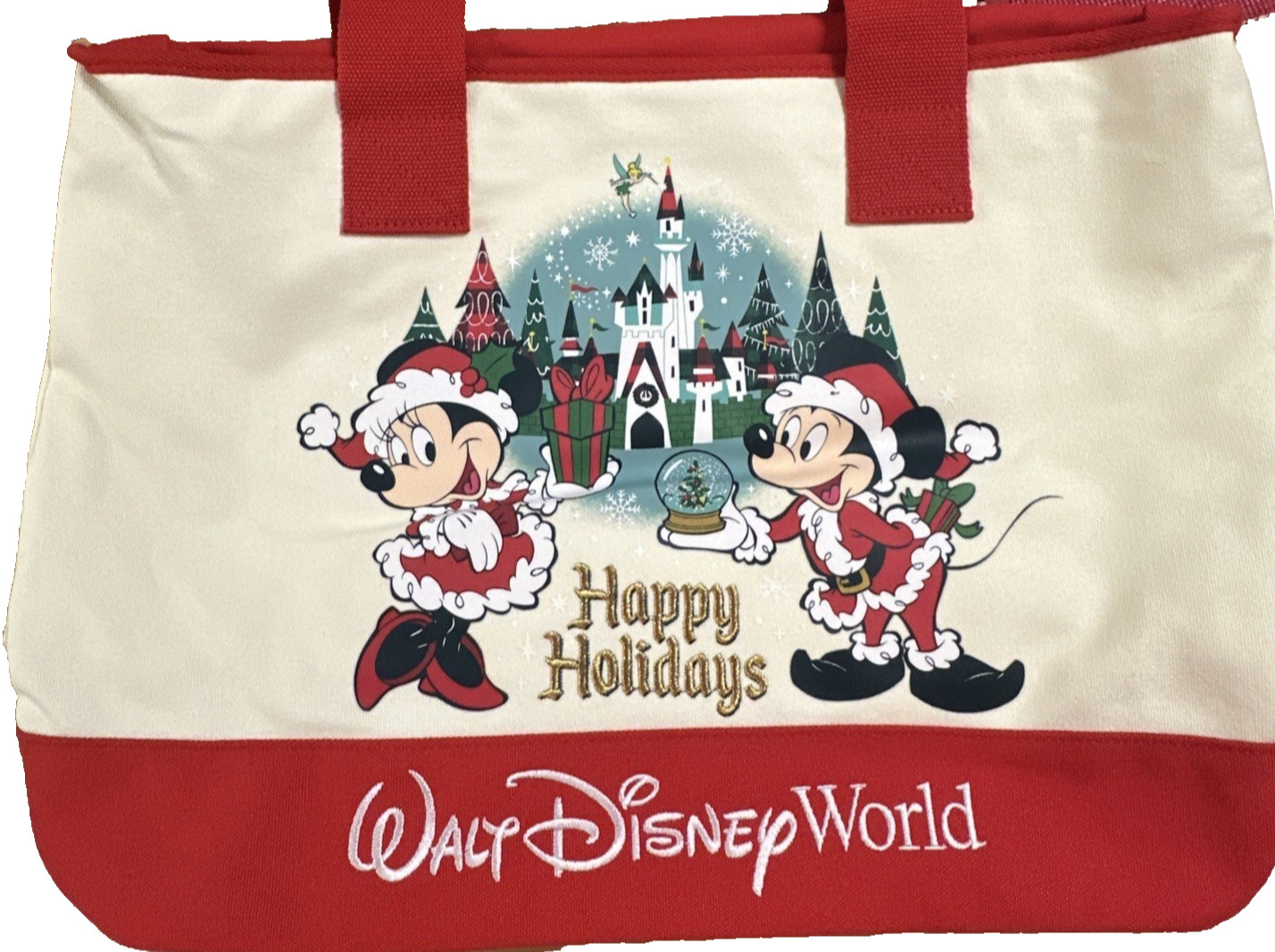 Disney Mickey and Minnie Mouse Happy Holidays Walt Disney World Tote Bag New