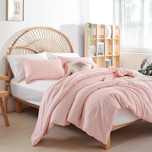 Blush Pink Full Bed Comforter Set Full Size Comforter Modern 3PCS Microfiber