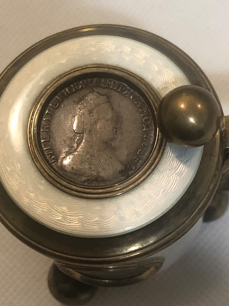 Faberge silver miniature white translucent enamel tankard