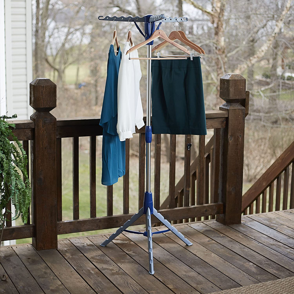 Collapsible Indoor Tripod Clothes Drying Rack | Silver and Blue