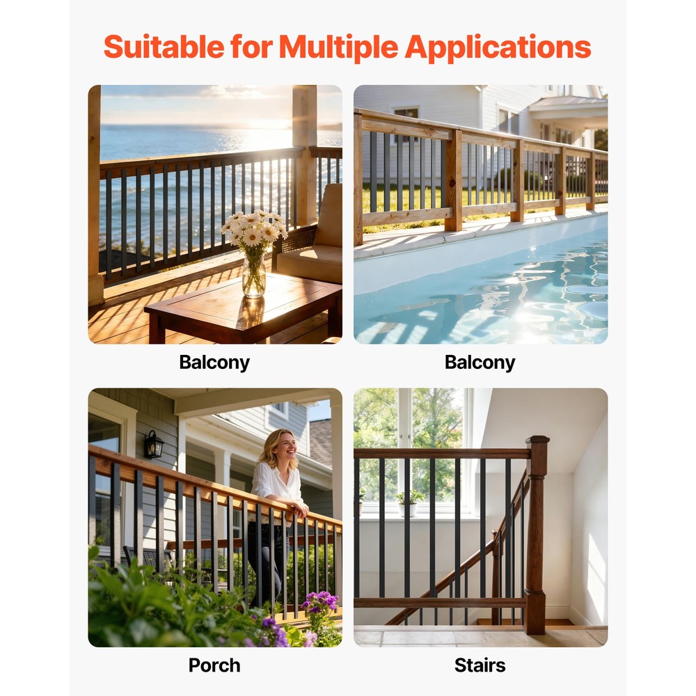 Uimoso 61 Pack Steel Deck Balusters,29.5-inch Rectangular Black Railing Spindles