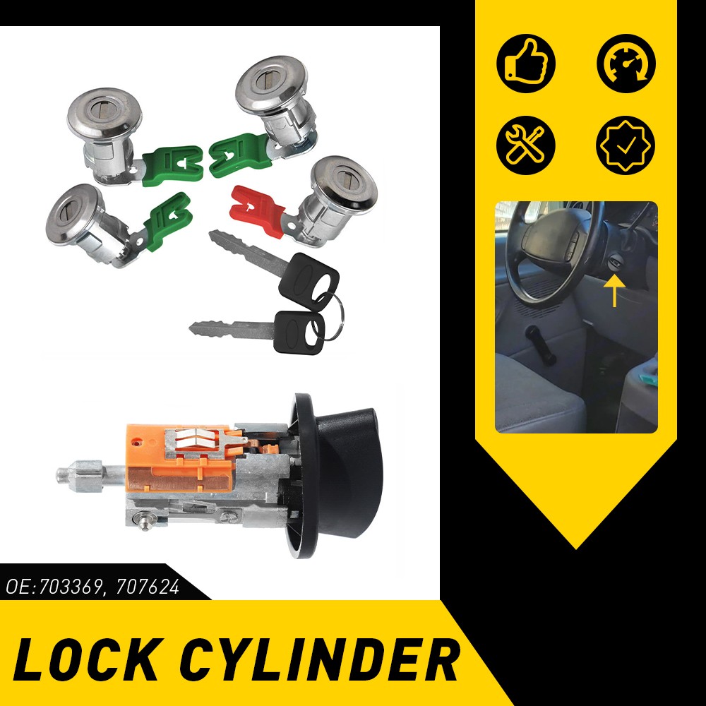 For Ford Econoline Van E150 E250 E350 Ignition & Door Lock Cylinder KEYED ALIKE