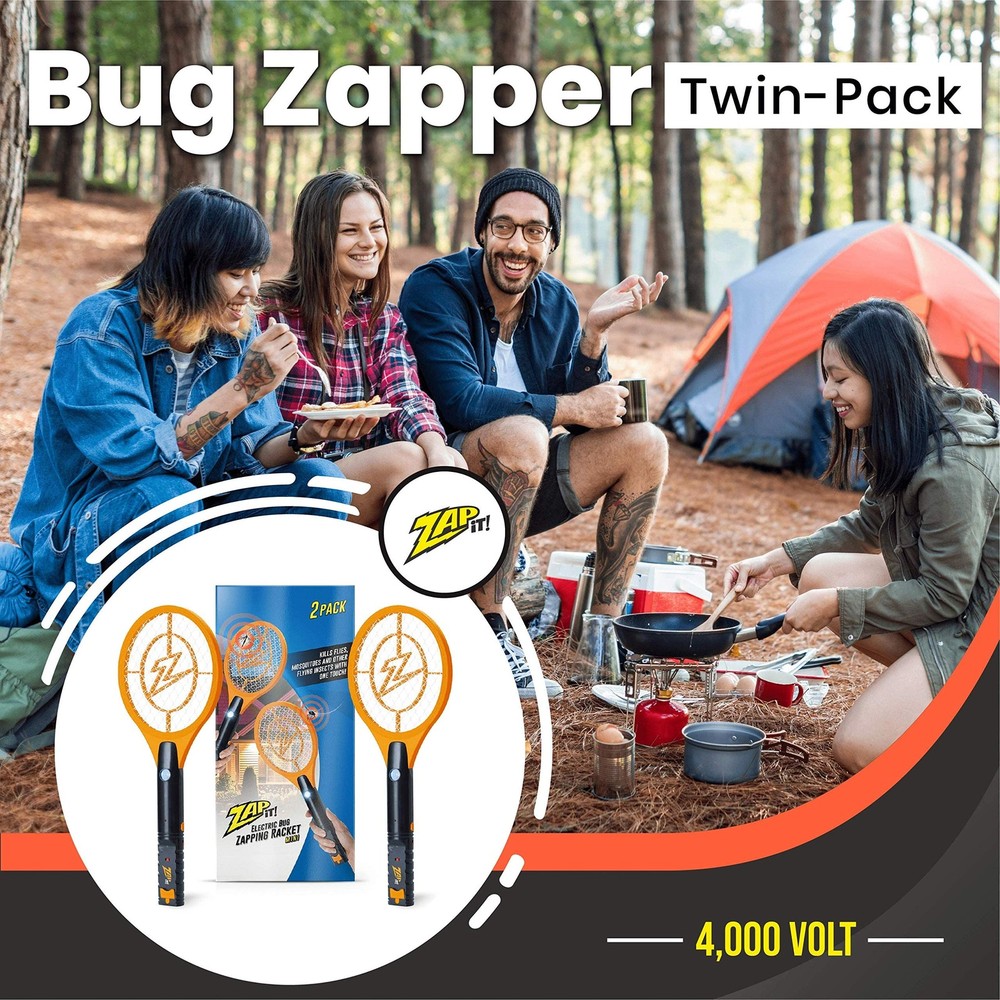 ZAP IT! Bug Zapper Rechargeable Bug Zapper Racket, 4,000 Volt, USB Charging C...