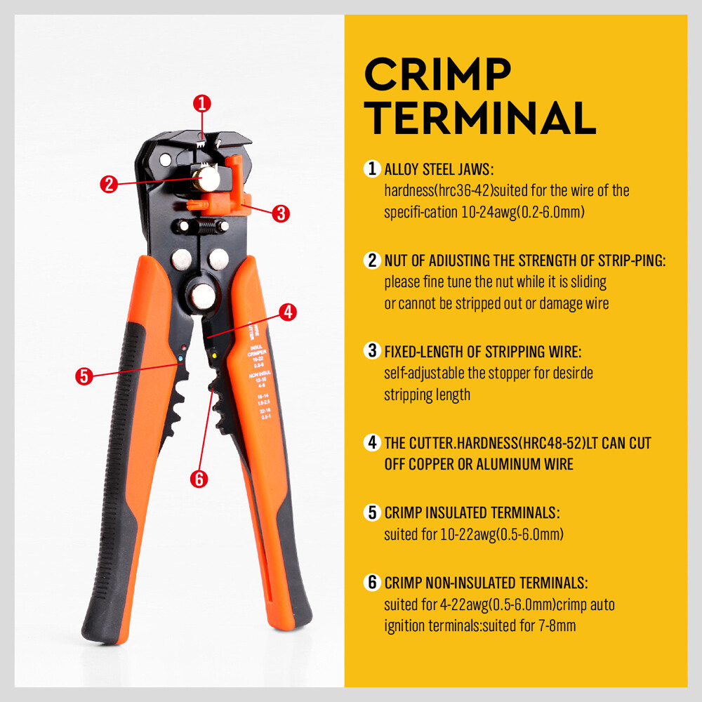 Self Adjusting Insulation Wire Stripper Cutter Crimper Cable Stripping Tools 8"