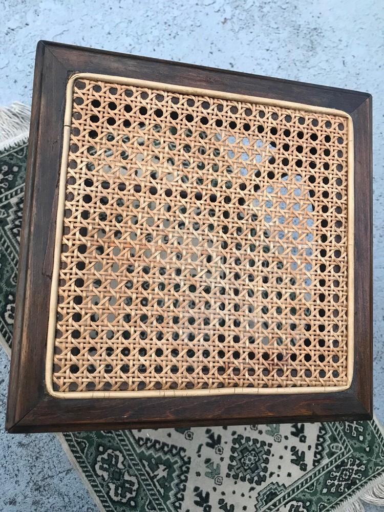 Vintage CANE Stool End Table Plant Stand Mid Century Modern Pretty💕