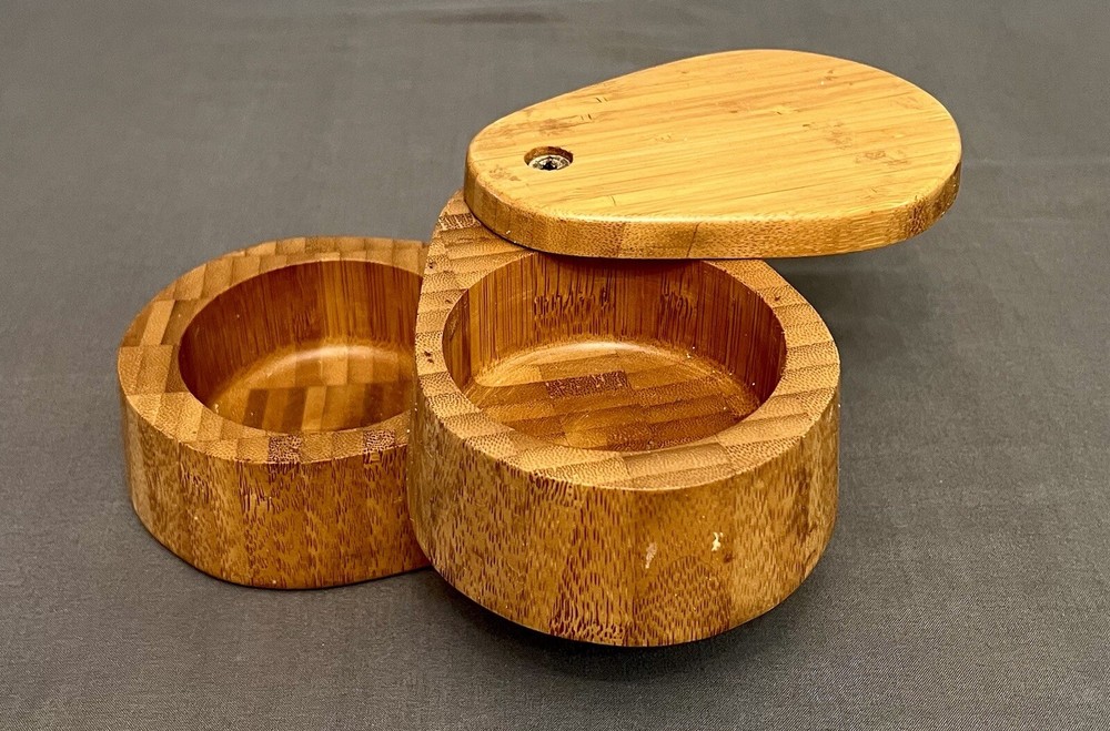 Totally Bamboo Salt & Pepper Hinged Storage Container 5x3.5x4”