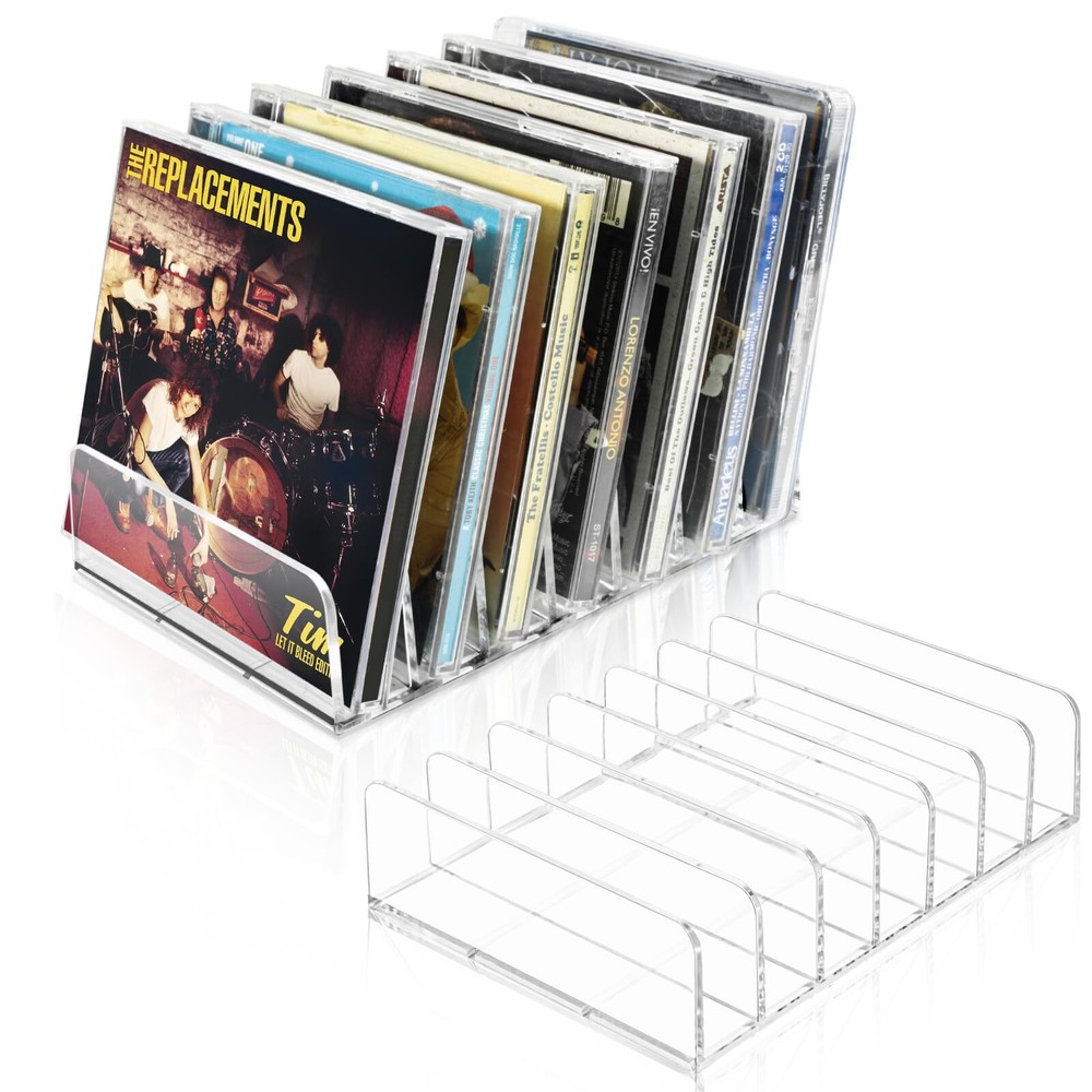 2 Pack Clear Acrylic CD/DVD Display Rack Storage Box Vinyl Record Stand