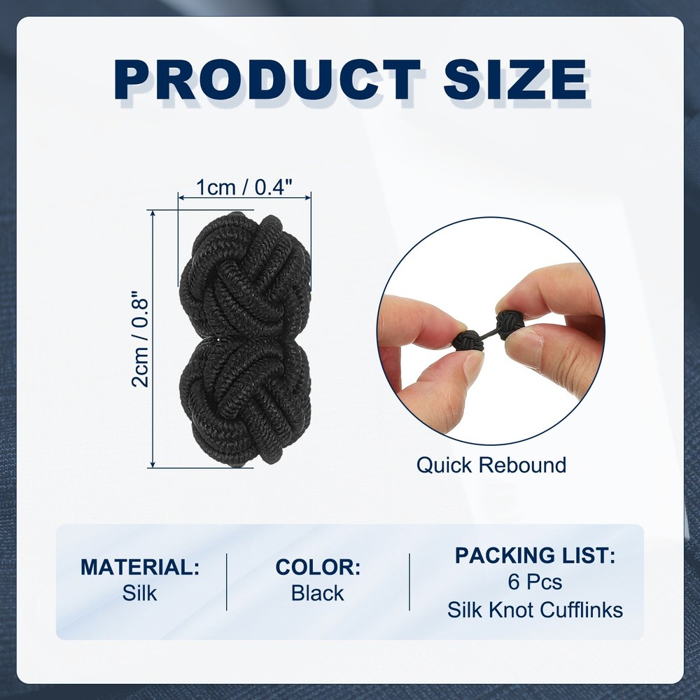 3 Pairs Silk Knot Cufflinks for Men, Black