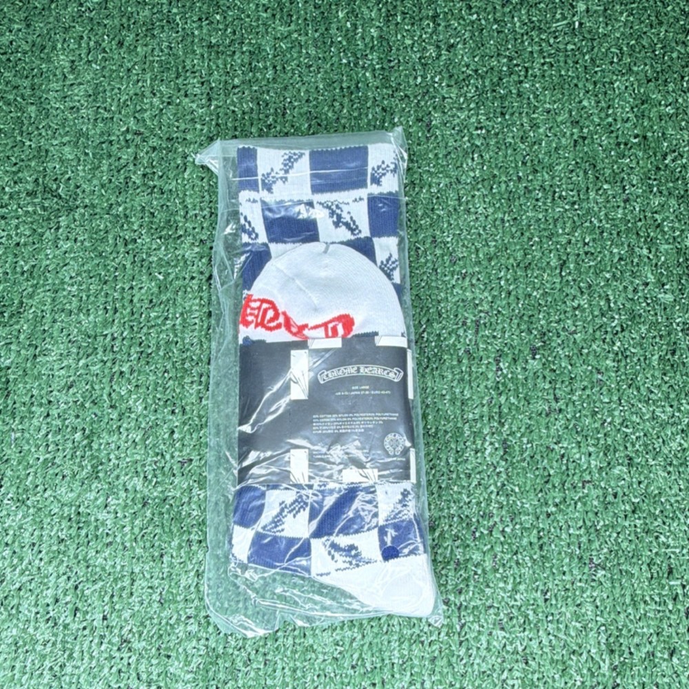 Racing Kart Check Pattern Blue White Black Red Crew Socks chrome socks