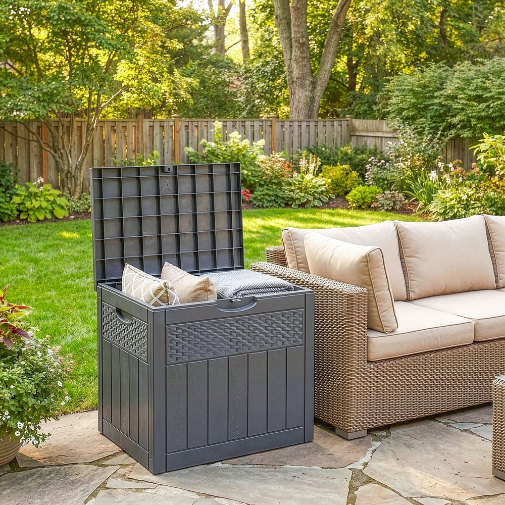 33 Gallon Deck Box Outdoor Storage Box with Lockable Lid Easy Assembly Durable