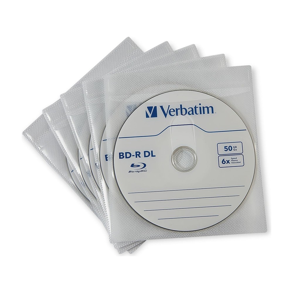 Verbatim 71125 Cd/dvd Sleeves, White, 50/pack