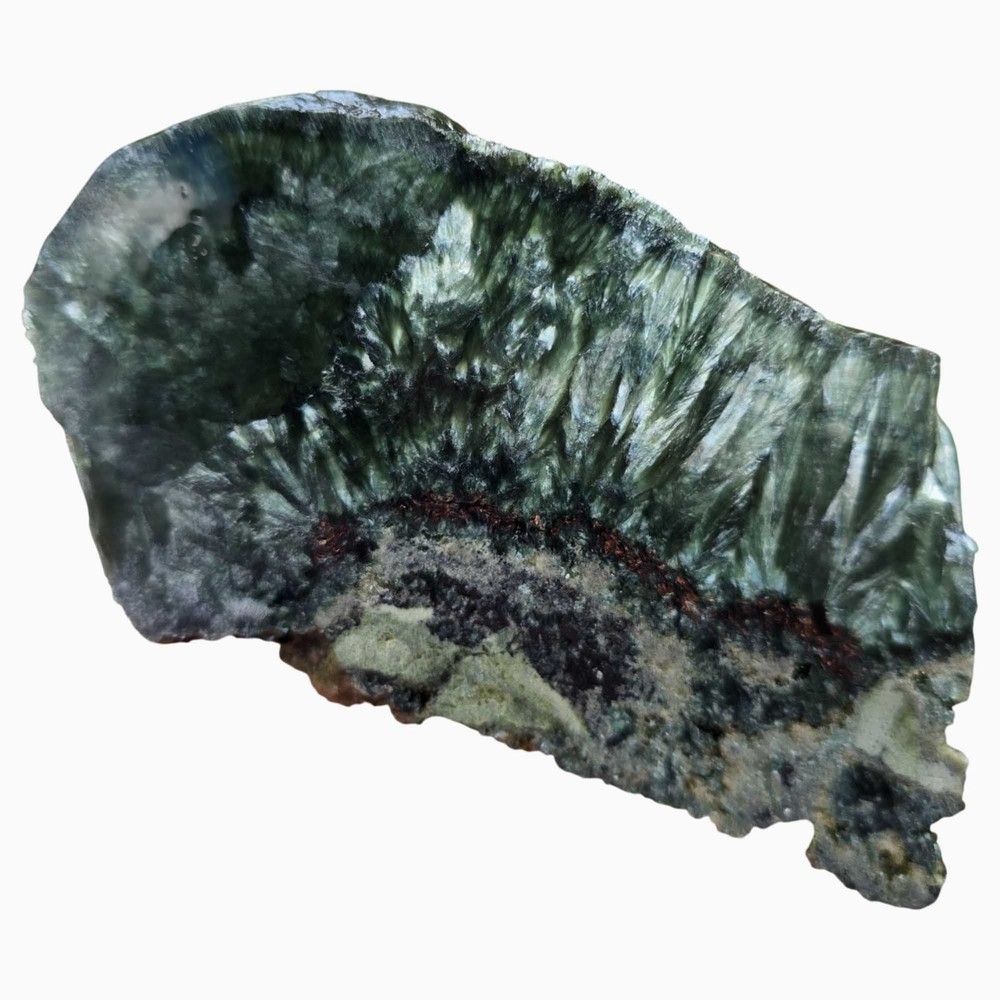 Seraphinite Slab - Feathery Chatoyant Pattern Green Chlorite from Siberia