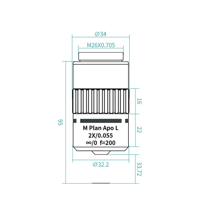 M26 95mm Visible LWD M Plan APO Metallurgical Microscope Objective Lens 2X-50X