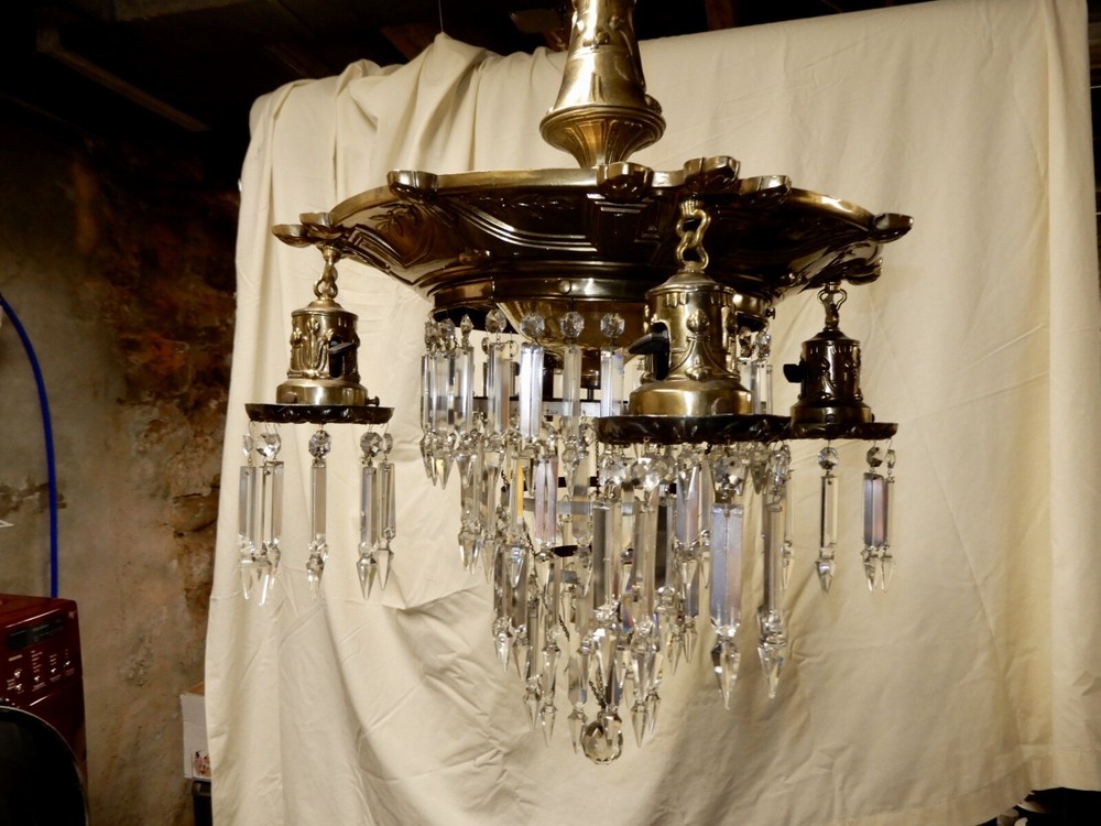 ANTIQUE BILTMORE LIGHTING CO CRYSTAL CEILING LIGHT CIRCA 1920 ALL ORIGINAL