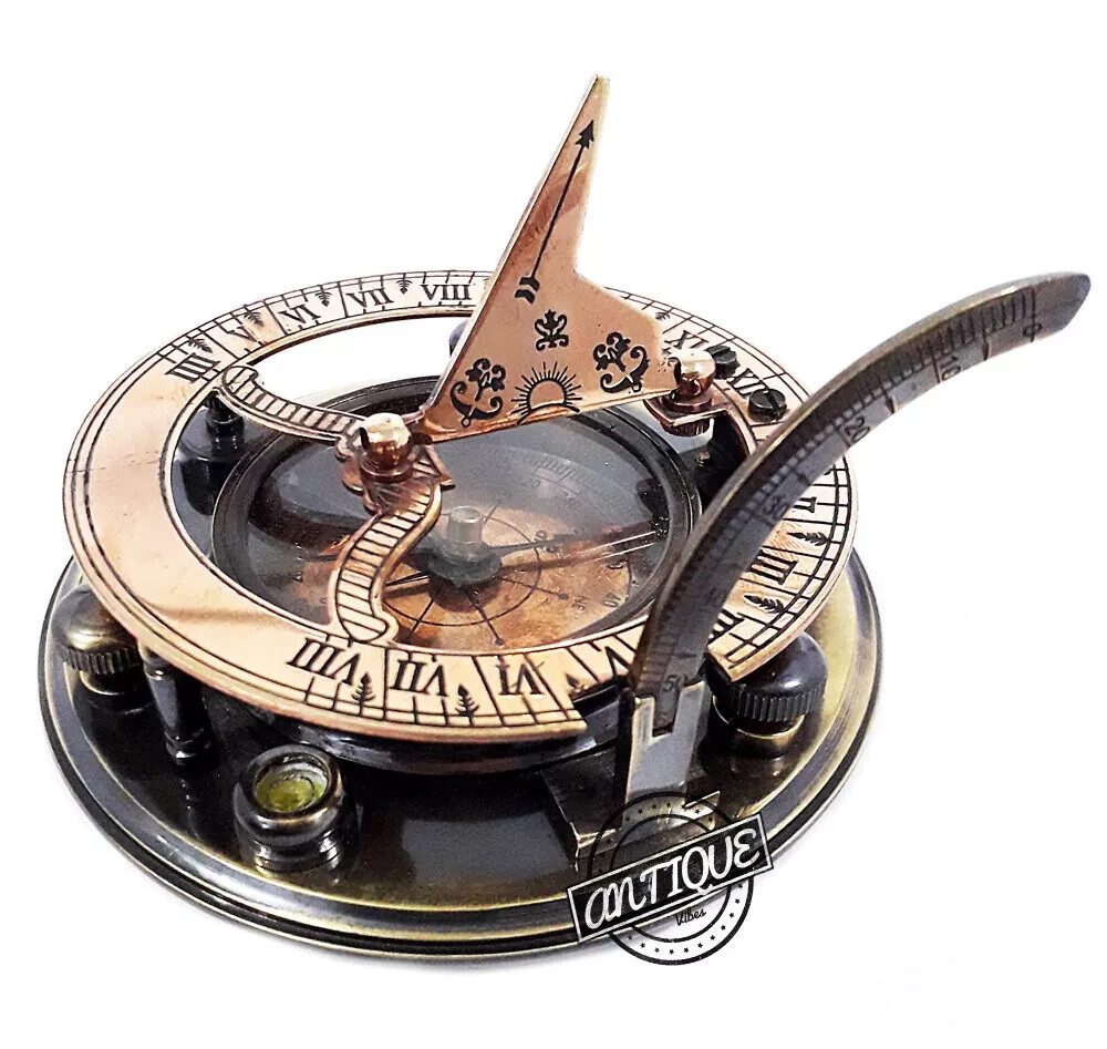 Solid Brass Antique Working Compass Nautical Astrolabe Sun Clock Vintage Decor