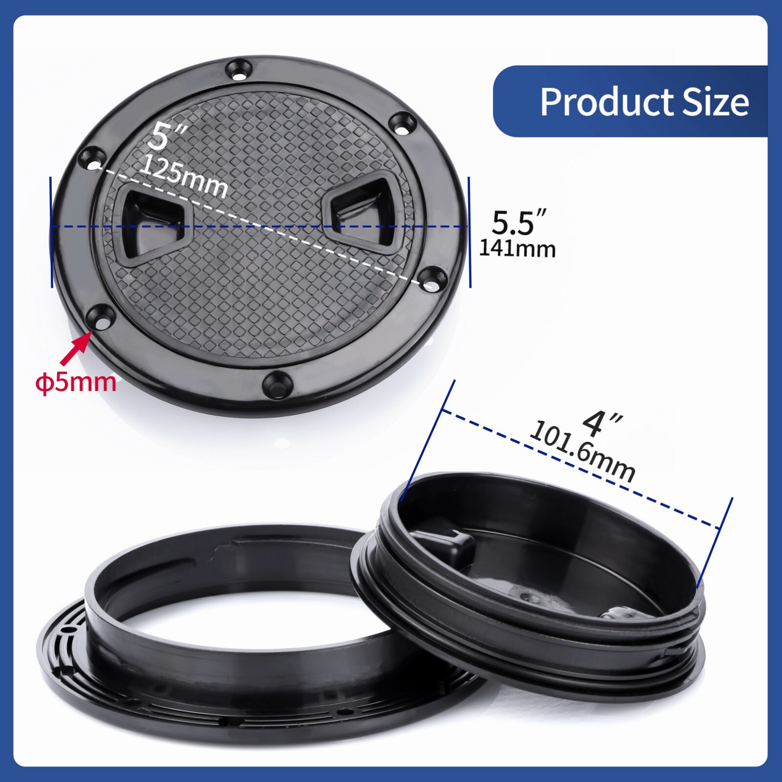 4-Inch Black Round Boat Hatch with Detachable Cover Marine Deck