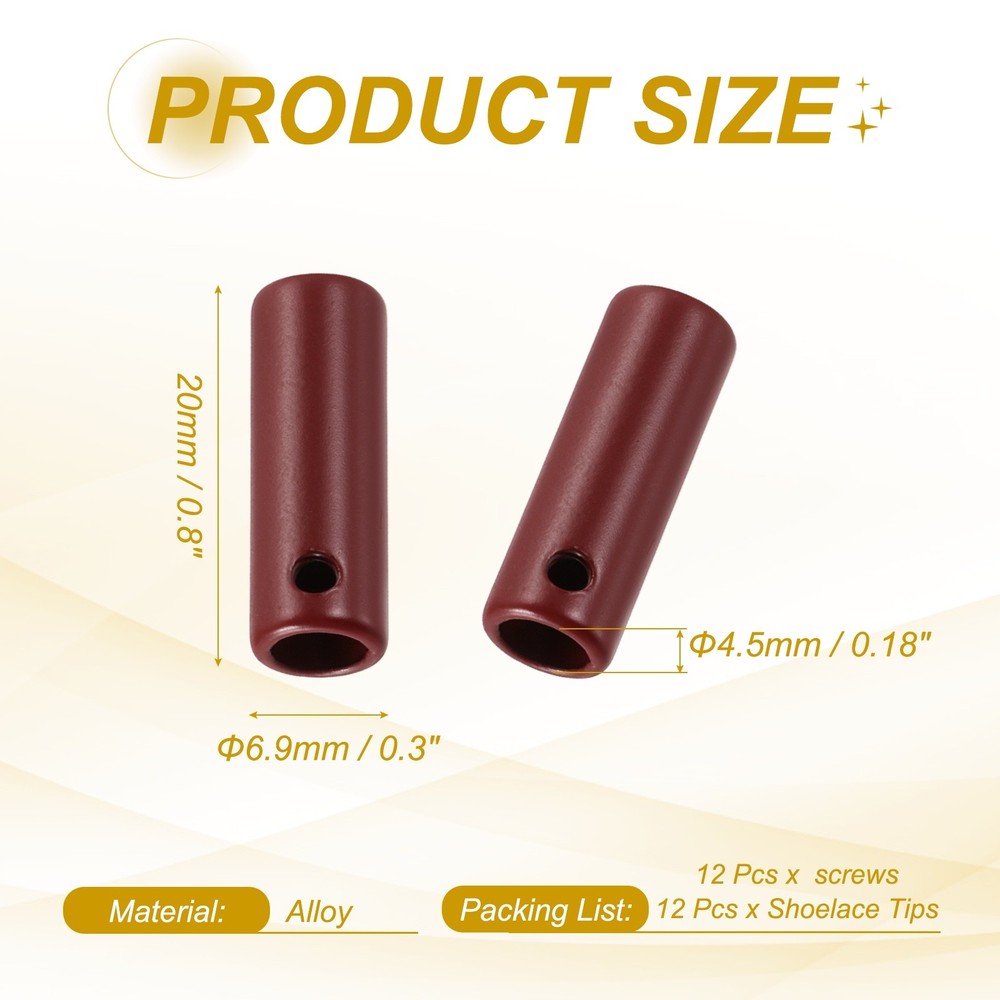 12Pcs 20mm Shoelace Tips Caps with Screw, Wine Red
