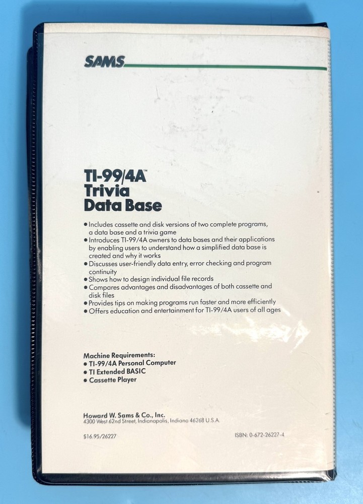 TI-99/4A Trivia Data Base Cassette & Book Texas Instruments 1984 - UNTESTED