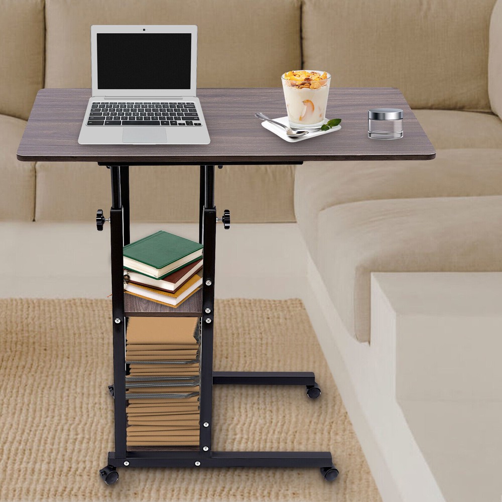 Adjustable C-Shaped Side Table with Wheels for Ergonomic Comfort