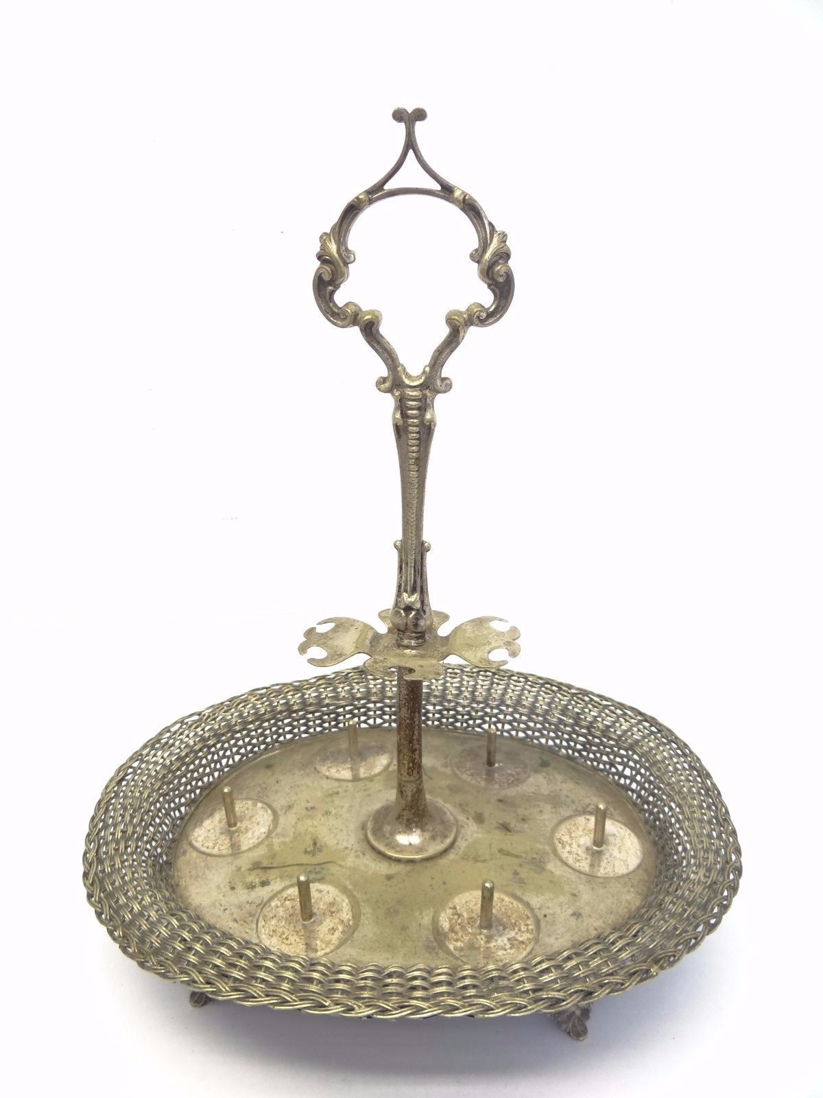 Vintage Used Silverplate Serving Caddy Tray Stand Basket Silver Plate Kitchen