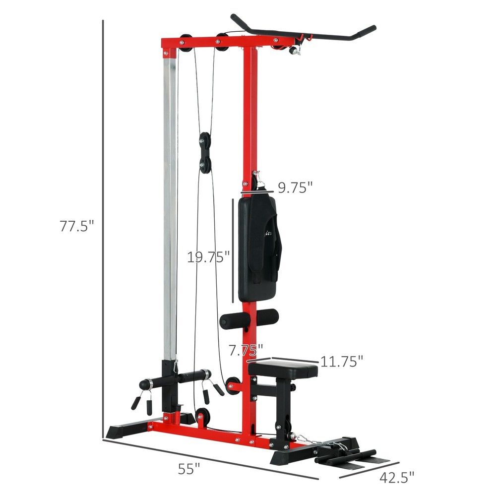 Soozier Lat Pull Down Machine Cable Station with Flip-Up Footplate, Red