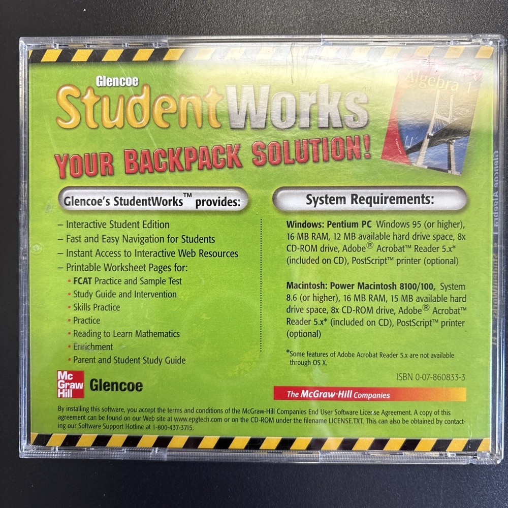 GLENCOE ALGEBRA 2 STUDENT WORKS - INTERACTIVE STUDENT EDITION - CD-ROM - NEW