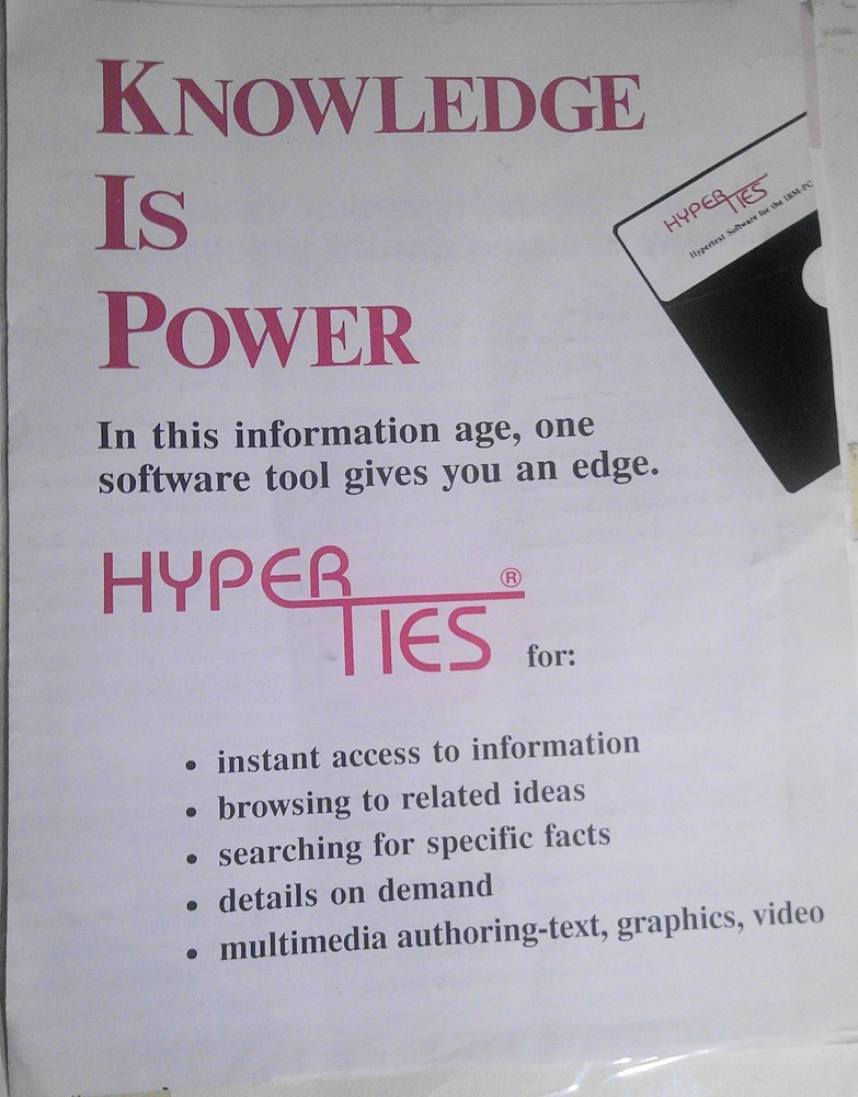 Hyperties by Cognetics Corporation brochure. Hypertext/ multimedia software tool