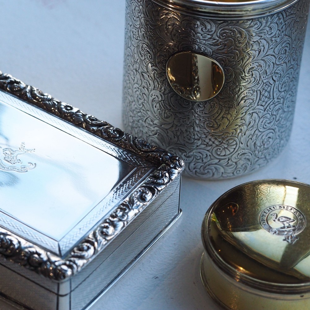 Antique Georgian Solid Silver Large Table Snuff Box - Joseph Willmore 1832