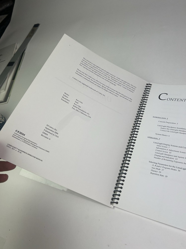 Cutera LimeLight Handpiece Operator Manual