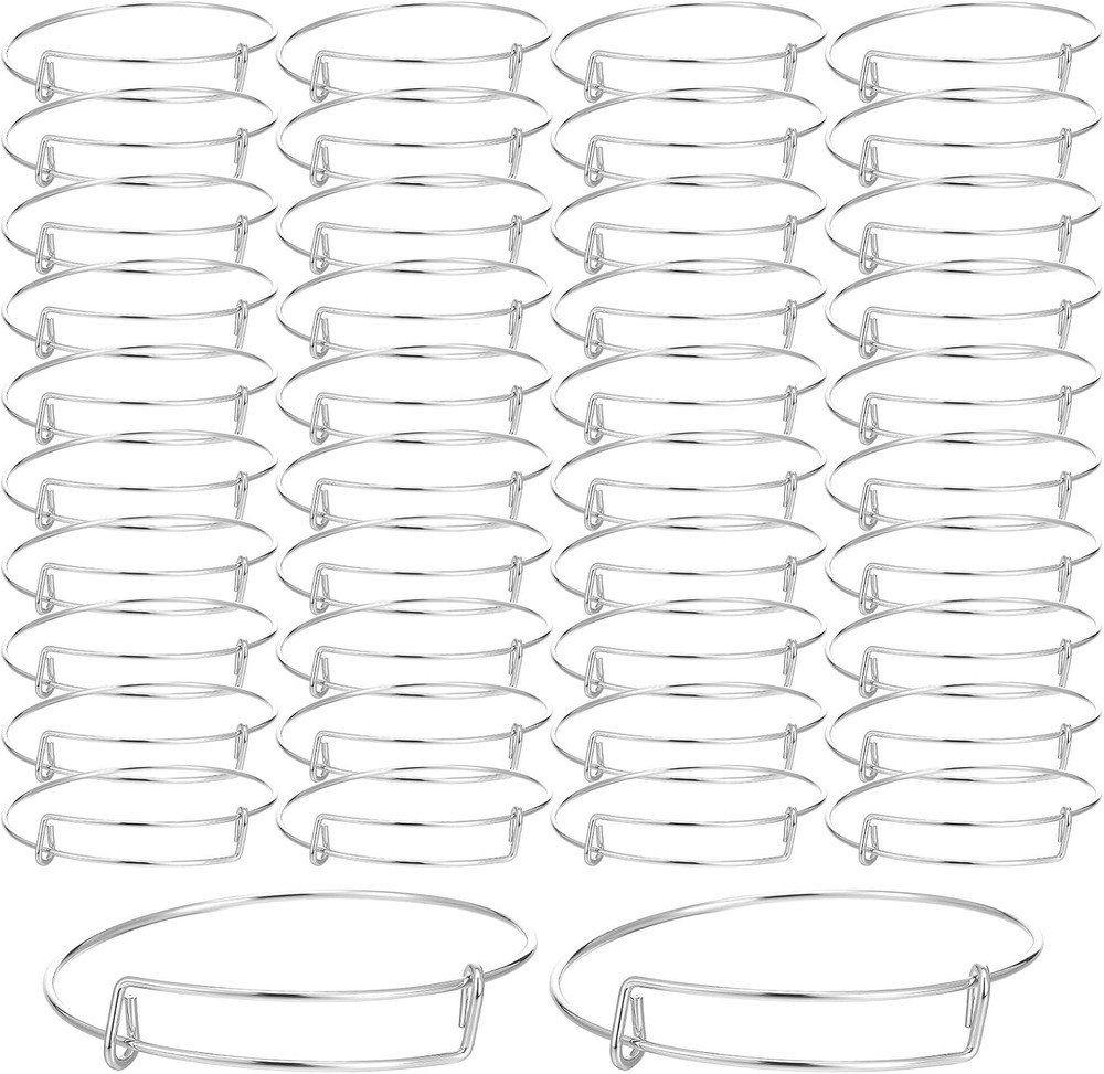 120 Pcs Charm Bracelet Bulk Expandable Blank Bangle Bracelets Silver Bangle Char