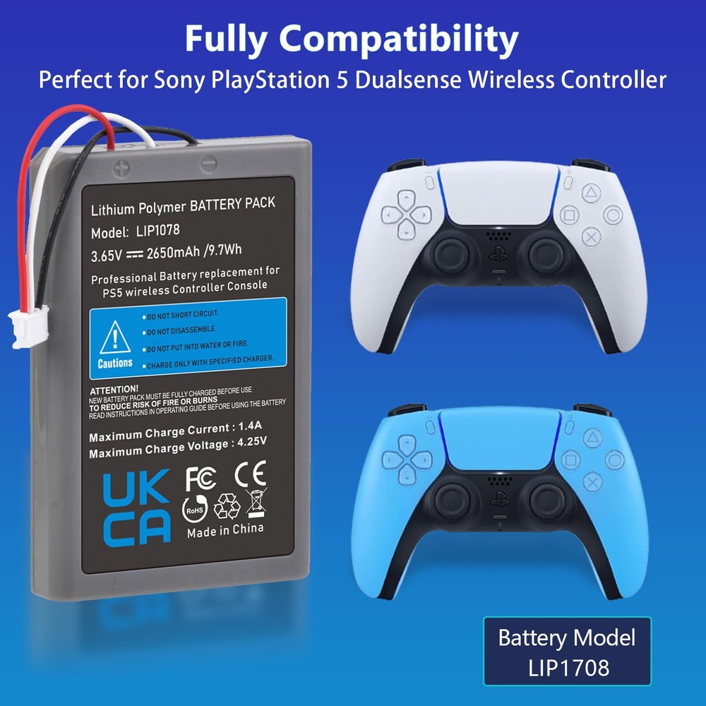 PS5 Controller Battery, 2650mAh LIP1708 Replacement Battery for Sony Playstat...