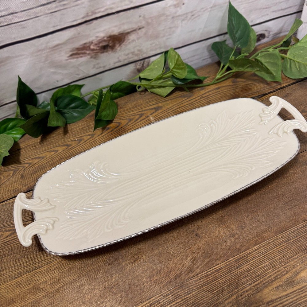 Lenox Ivory Rectangular Celery Asparagus Serving Tray Platter 13.5" Silver Trim