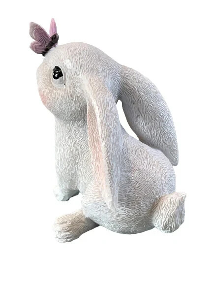 Small 3.75" Resin Bunny Rabbit w/Butterfly Figurine Farmhouse Easter Spring Boho