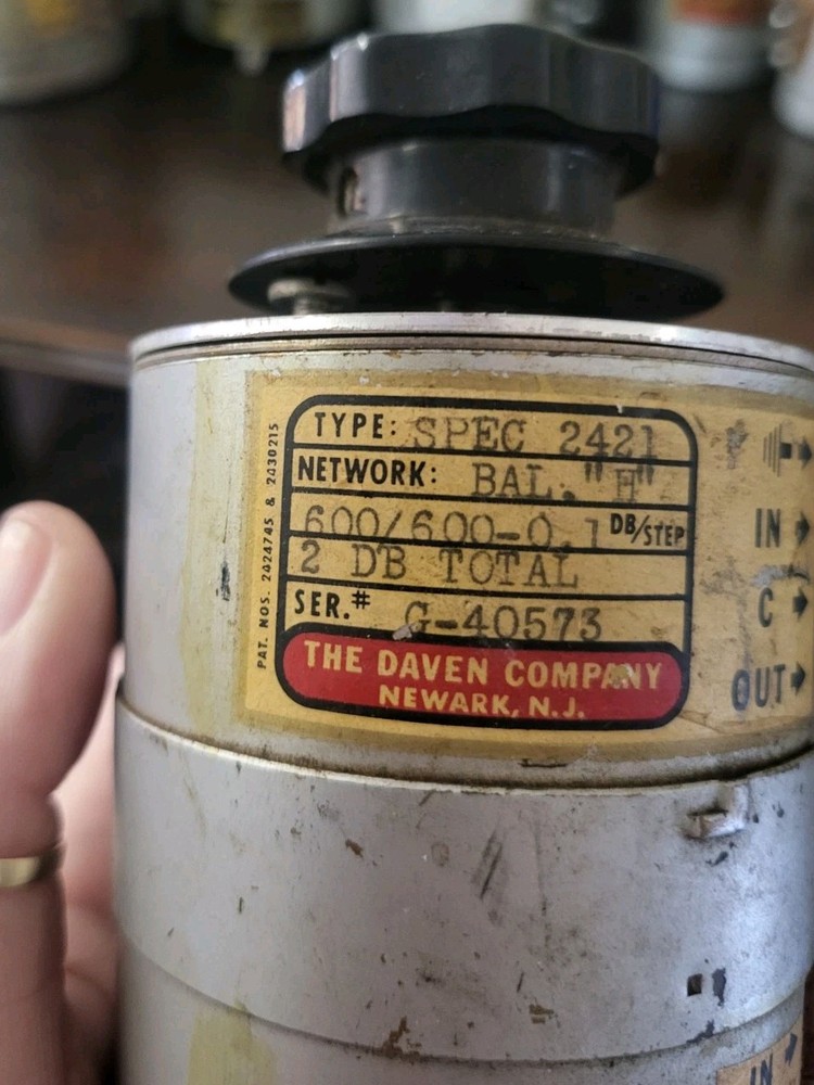 Daven Attenuator : Bal "H" Network Spec 2421 600/600