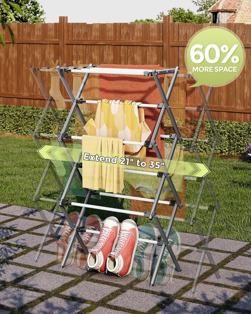 Stylish White/Grey Laundry Drying Rack: Foldable & Expandable for Versatile Use