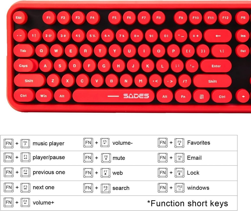 Chic Red Wireless Keyboard & Mouse Combo - Retro Typewriter with Bubble Caps