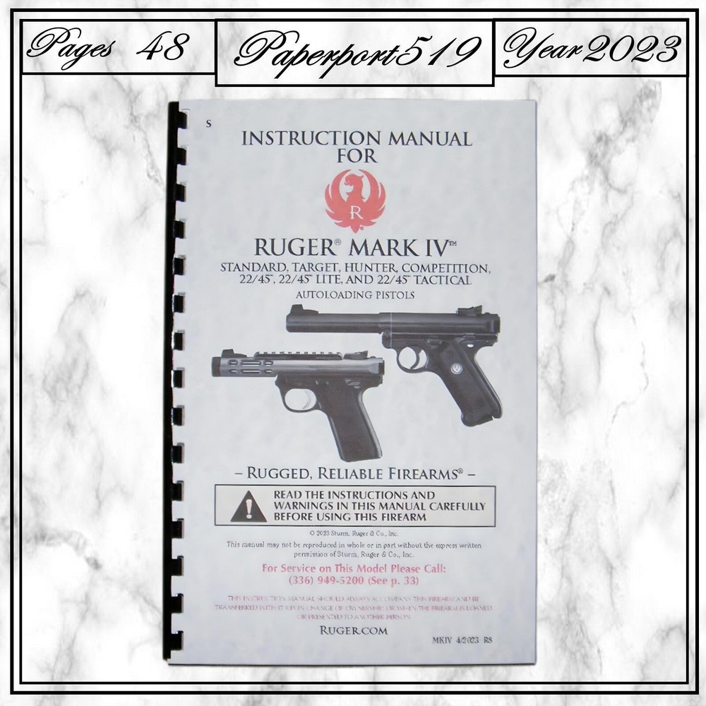 Ruger Mark 4 Instruction Owners Manual