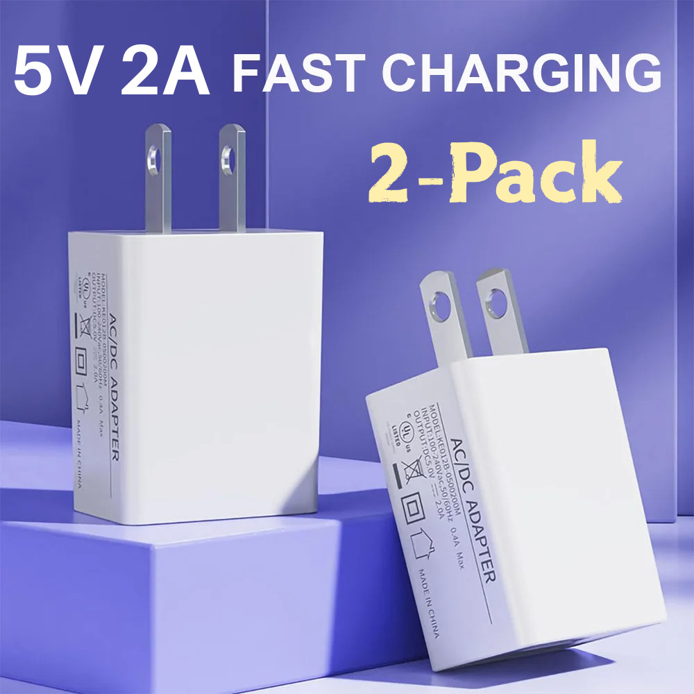 2PCS 10W USB A Wall Power Adapter 5V 2A AC to DC US Plug Universal Fast Charger