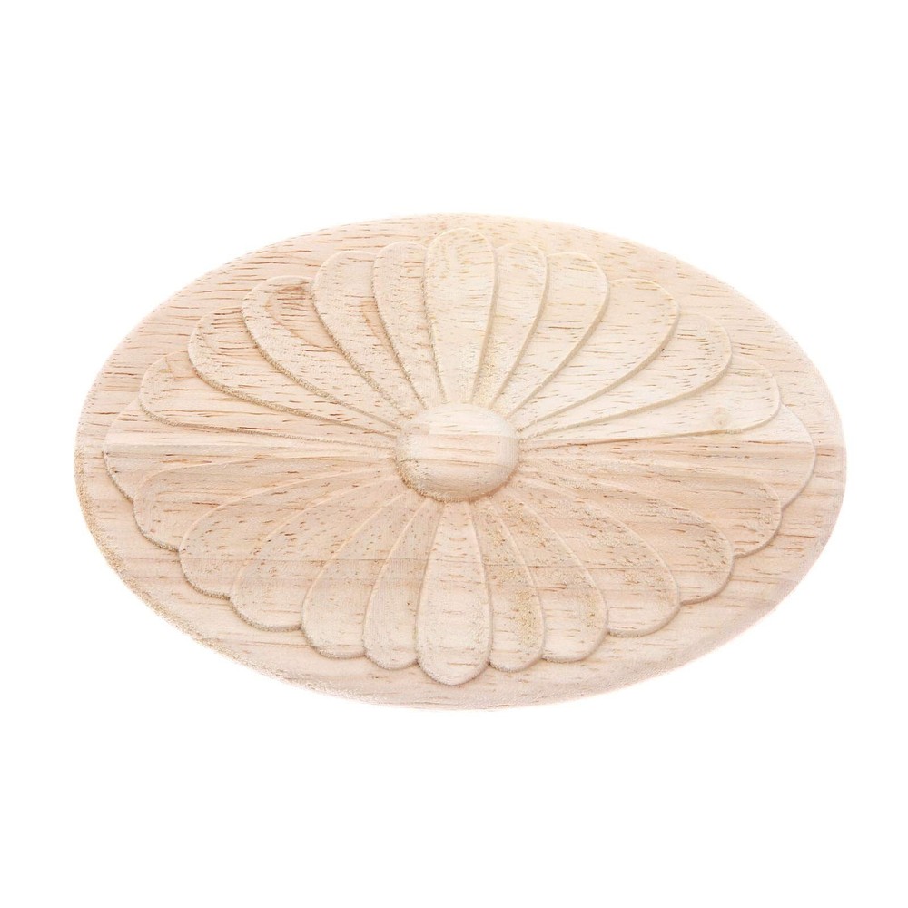 MUXSAM 1Pc Simple Unpainted Solid Wood Carved Oval Flower Pattern Door Centra...