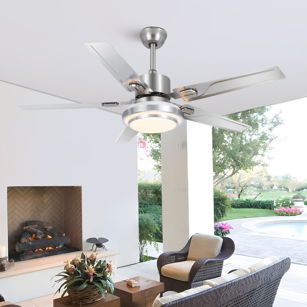 52-inch Silver Ceiling Fan Light, 3-Color Dimming, Remote Control