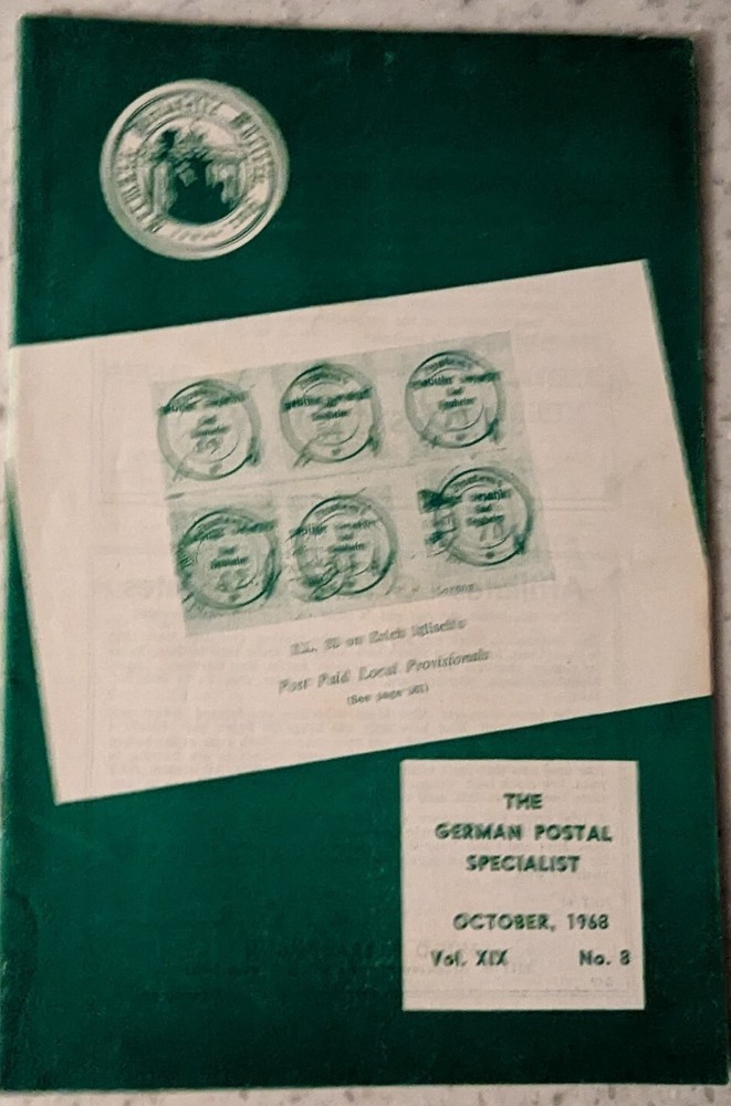 German Postal Specialist Oct 1968 19th Century History Of  Philately Bonn
