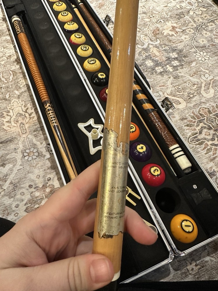 Brunswick Centennial Pool Balls Set With Aramith Case And 2 Schlitz Pool Sticks