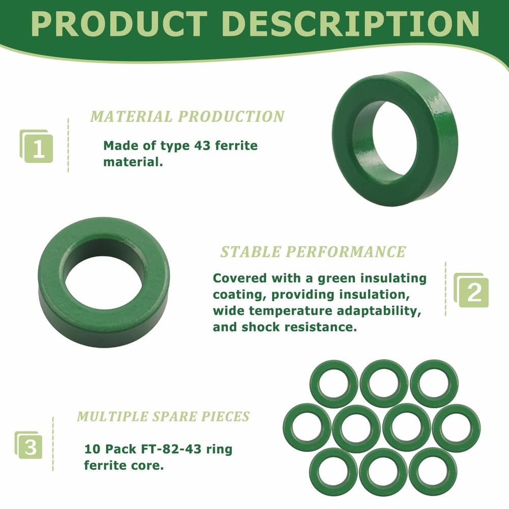 10 Pack Toroidal Ferrite Cores Compatible with FT-82-43 Ferrite Toroidal Core...