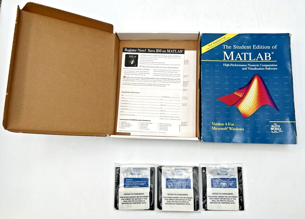 MATLAB VERSION 4 MICROSOFT WINDOWS, OPEN BOX, SEALED 3.5" FLOPPY DISC PACKETS