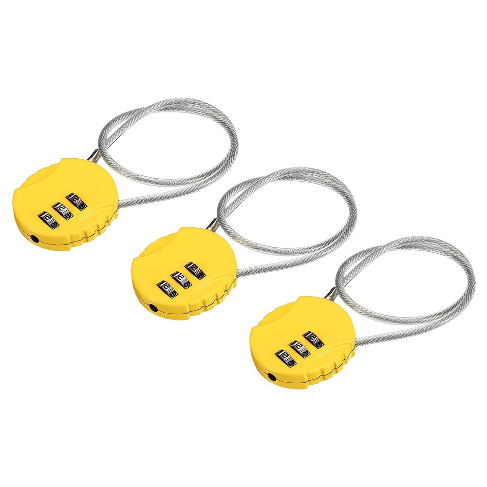 3Pc Small Combination Locks, 3 Digit Baggage Padlocks(Yellow, 11.8-Inch)
