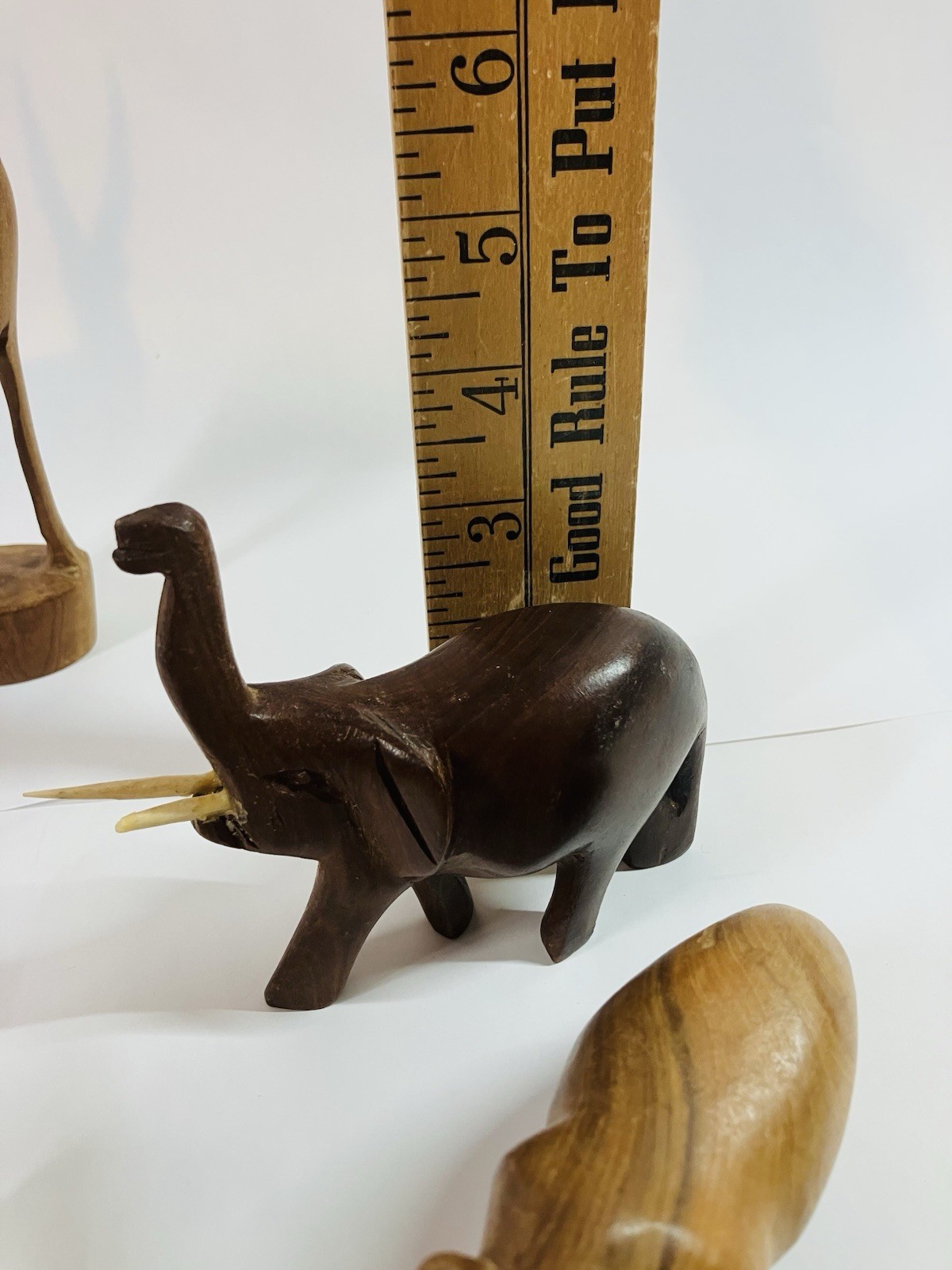 Mid Century Hand Carved Wood Animal Figurines African Folk Art Set Of 6