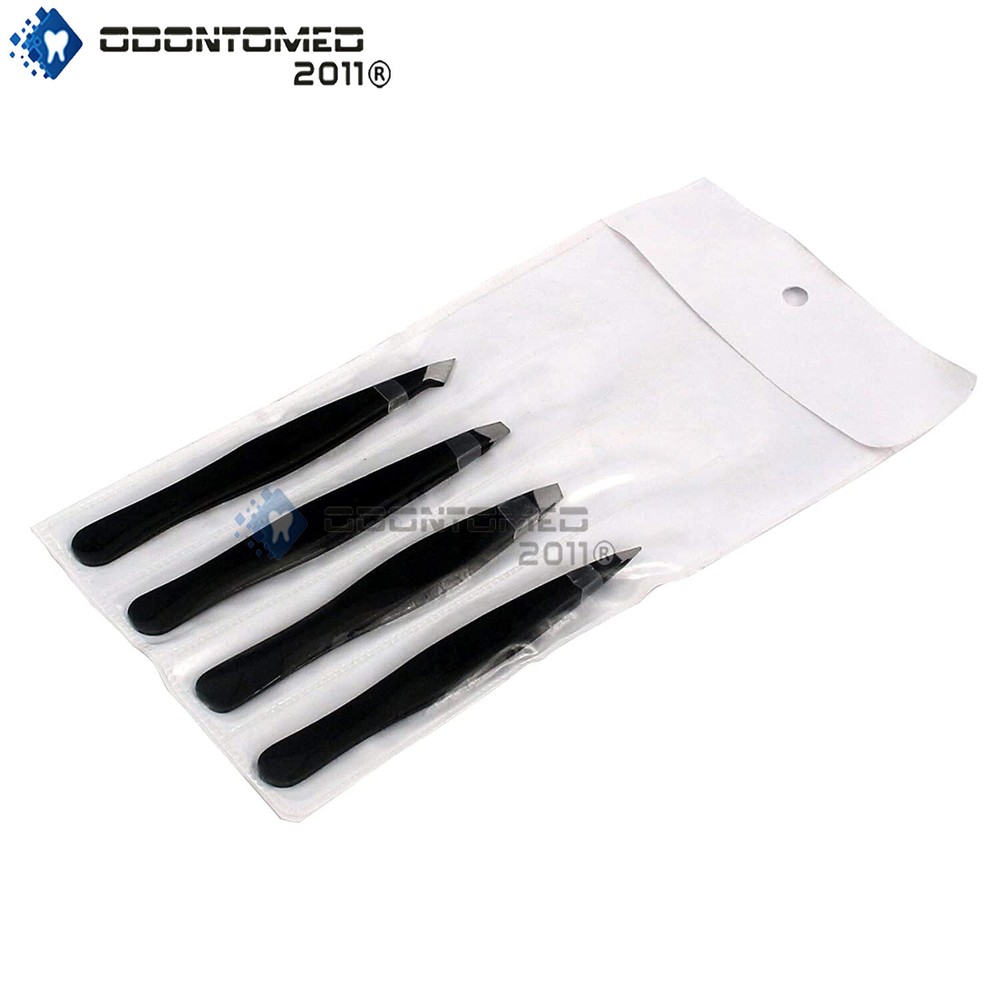 4-Piece Precision Tweezer Set With Case (BLACK)