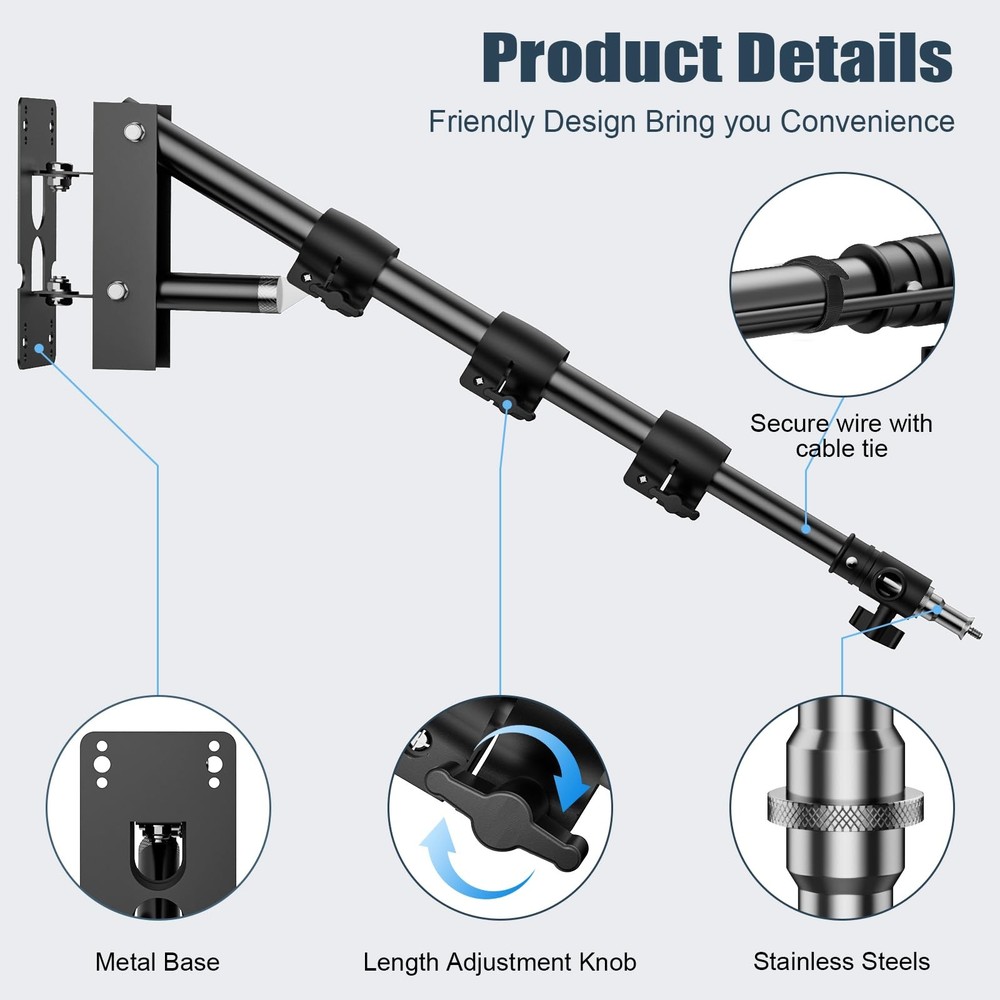 Ring Light Mount - Wall Mount Triangle Boom Arm.43inch/110cm